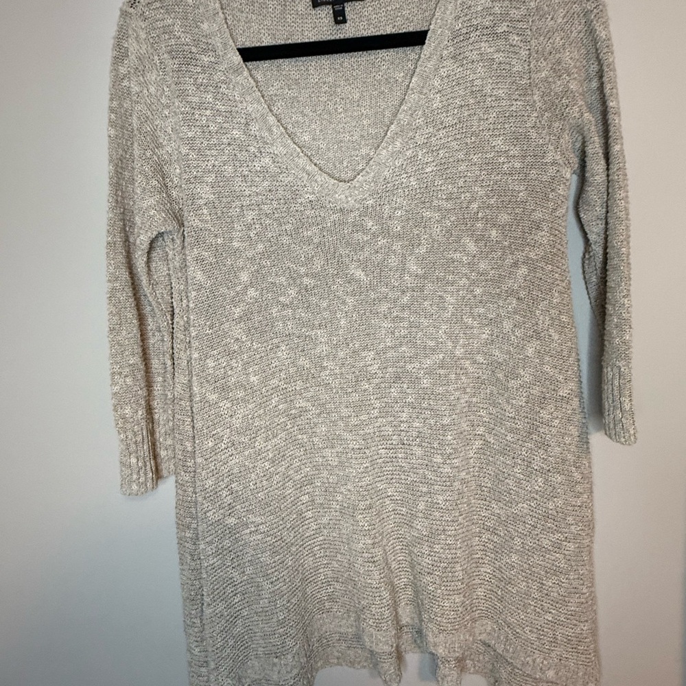 Eileen Fisher Cream Linen Knit V-Neck Top XS